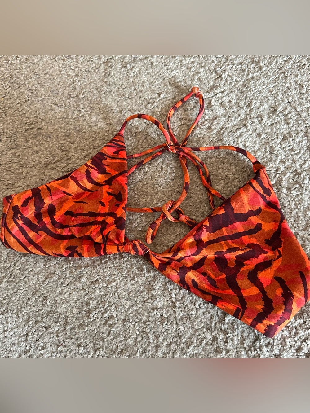 Skatie Penny  Orange & Red Tiger-Print Bikini Top